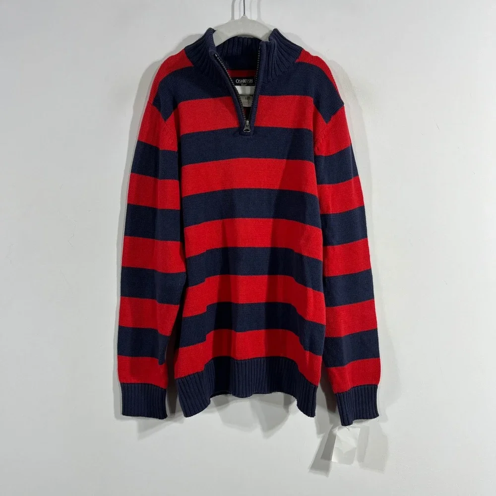 OshKosh Bgosh Kids Boys Preppy Striped Quarter Zip Cotton Sweater Size 12 Cozy
